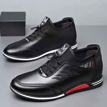 Trend High Top Leather Shoes for Men Summer Soft Invisible Height Increase 6cm Men Shoes Elastic Band Slip on Casual Shoes 39