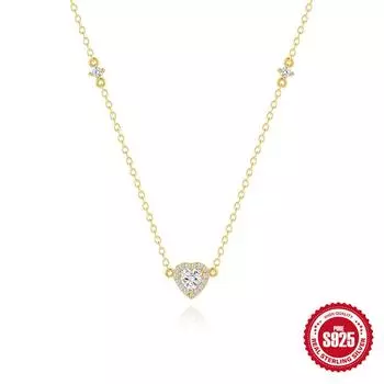 Trend S925 Sterling Silver Daily Wear Love Full Diamond Luxury Grade Fashion Versatile Necklace Collarbone Chain 925 silver золотой
