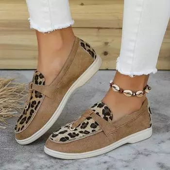 Trend Splicing Flat Shoes 2024 New Leopard Print Color Splicing Casual Versatile Breathable Sleeve Flat Shoes Zapatos De Mujer 39 коричневый
