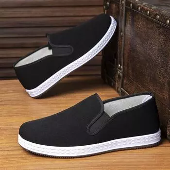Trend versatile low-top flat shoes, traditional Chinese old Beijing men s cloth shoes, commuting soft soles, light and comfortable with one pedal 39 чёрный