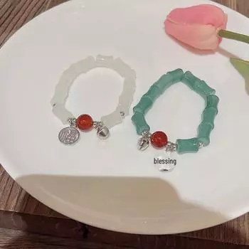 Trendy Chinese Style Imitation Chalcedony Bamboo Bracelet for Women - Luxury Niche Blessing Pendant Jewelry S373 белый