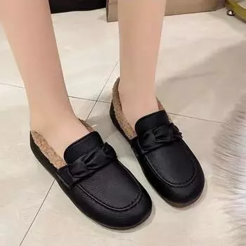 Trendy Flat Cotton Shoes 2024 Winter New Solid Color Soft Sole Comfortable Warm Waterproof Casual Cotton Shoes Zapatos De Mujer 35 коричневый
