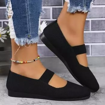 Trendy Flat Shoes 2024 Summer New Mesh Breathable Round Toe Shallow Mouth Daily Casual Women s Non Slip Flat Shoes Zapatos Mujer 36 чёрный