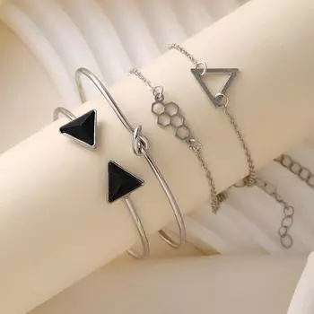 Trendy Geometric Knotted Bracelet Set: European & American Style, Triangle Design, 4-Piece Collection CK0001 чёрный