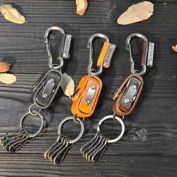 Trendy Korean Creative Retro Punk Cowhide Dice Keychain кофейный