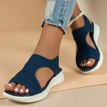 Trendy Mesh Women s Shoes 2024 Summer New Comfortable Mesh Casual Slope Heel Fish Mouth Sandals Zapatos Luxury Sandals Women 35 чёрный