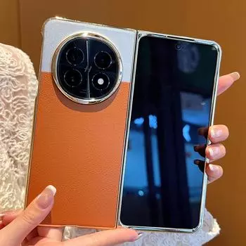 Trendy New Desert Moon Phone Case for Oppo Find N5 – Gold Electroplated Frame, Contrast PU Leather Design, Camera Protection Oppo Find N5 золотой
