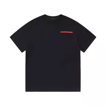 Трендовая футболка Prad New Letter Printed Logo с круглым вырезом и короткими рукавами, повседневная свободная футболка для унисекс и универсальный топ унисекс для пар L