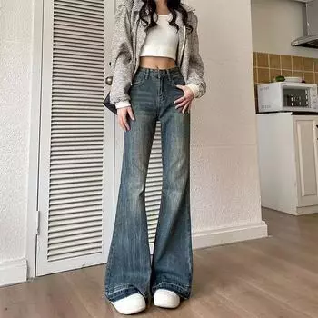 Trendy Raw Edge Flared Jeans for Petite Women - Loose, Tall, and Slimming Wide-Leg Pants. 2XL