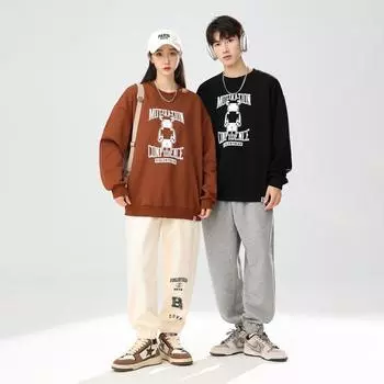 Trendy round neck sweatshirts for men and women in spring and autumn American couple loose tops autumn pullover boys trendy sweatshirts M
