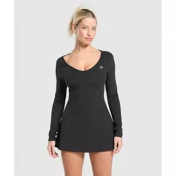 Тренировочное платье Gymshark с длинным рукавом, черное B9a8u Bb2j XS