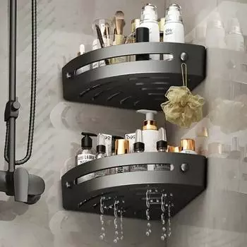Треугольная полка для хранения в ванной с крючком, полки для хранения косметики в ванной, настенная полка для туалета, угловая полка для душа