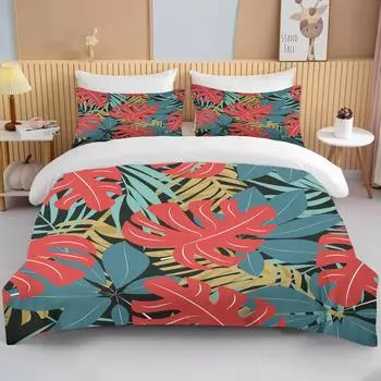 Tropical rainforest leaves queen bedding set king size double bed bedding set microfiber or polyester duvet set duvet cover EU single(135x200cm)