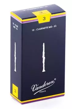 Трости для кларнета ми-бемоль Vandoren, Традиционные, Жесткость 3 (Пакет из 10)