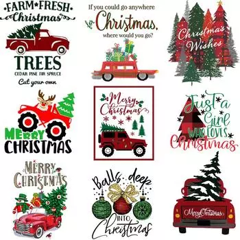 Truck Christmas Tree Iron Heat Transfer T-shirt Pillowcase Printing Clothes Surrounding Skirt Decoration Sticker Festive Gifts