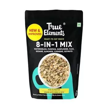 True Elements 8 в 1 Смесь семян и орехов 250 г - Жареные семена | Высокобелковые закуски | Смесь семян для еды | Богата клетчаткой и белком | Диетические закуски