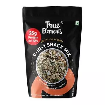 True Elements 9 в 1 Смесь для закусок 125 г - (Смесь тыквы, арбуза, льна, чиа, подсолнечника, арахиса, соевых орехов, миндаля, кешью) Здоровая закуска