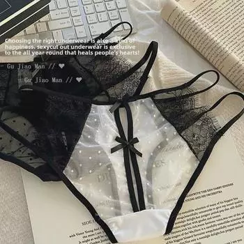 «Трусики Cat Girlfriend из атласа и кружева с низкой талией и ажурной вставкой — чистый хлопок в промежности» Large (50-62.5 kg) белый