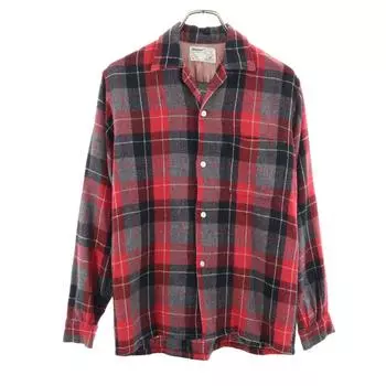 Truval 50s 60s Open collar Vintage Box silhouette Rayon Check Pattern Long sleeve Open collar shirt Men s Used