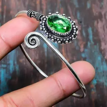 Tsavorite Gemstone 925 Sterling Silver Handmade Amazing Jewelry Bangle Adjustable Adjustable