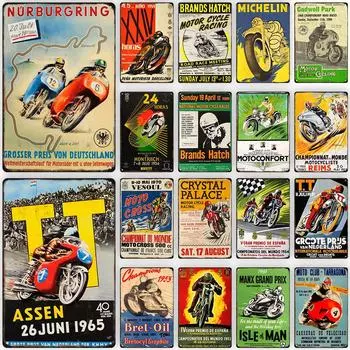 TT Races 1953 Винтажный металлический плакат мотоцикл ретро жестяная вывеска гараж настенное искусство декоративная табличка современный домашний декор эстетические подарки 7.8X11.8inch