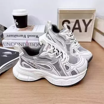 Туфли Guyun Shu на платформе Daddy Shoes для девочек 2025 года, весна, новая корейская версия, универсальная круглая кожаная сетчатая спортивная и досуговая обувь 35 серый