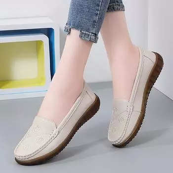 Туфли из говяжьей жилы с одной педалью и мягкой подошвой. Универсальные британские мокасины с мягкой подошвой. Женские повседневные кожаные туфли на плоской подошве. 35 серый