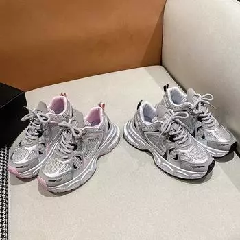 Туфли на платформе Dad Shoes, женская весенняя новая серебристая дышащая универсальная легкая спортивная и досуговая обувь 35