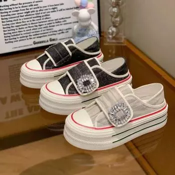 Туфли на платформе из парусины, женские летние туфли Niche Design Two Wear со стразами и липучками, увеличивающие рост, повседневные спортивные туфли для сноуборда 35 серый