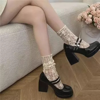 Туфли на платформе Mary Jane Black Retro - женские водонепроницаемые туфли на толстом каблуке во французском стиле 35