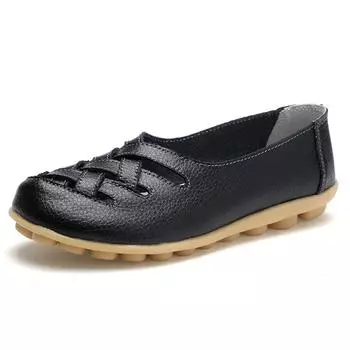 Туфли на плоской подошве для женщин, кожаные балетки, Zapatos Mujer 2024, летняя обувь, повседневные женские мокасины, черные мокасины, женские 35 чёрный