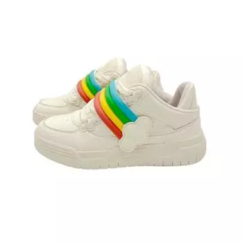 Туфли с рисунком «Cloud Rainbow» белого цвета, дышащие, подходящие друг другу и легкие, женские кроссовки с большой головой, повседневные туфли с круглой головой для женщин 36
