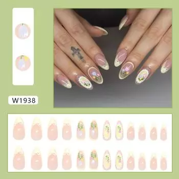 Tulip cream bow removable manicure press on nails