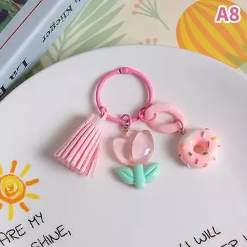 Tulip Flower Keychains Backpack Headphone Case Charm Pendant Car Ornament Accessories Creative Friendship Gifts