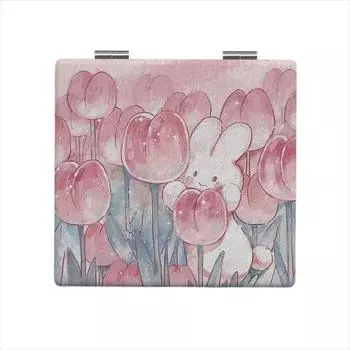 Tulip Square Makeup Mirror Oil Painting Double-Sided Cosmetic Mirror Handheld Vanity Folding Mirror Makeup Accessories