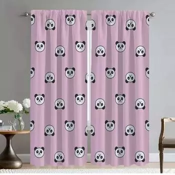 Tulle for Bedroom Cute Panda Pattern Halloween Decoration Modern Living Room Curtains 2 Pieces Home Interior Curtains Shades W50xH70cmx2pcs-CL