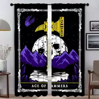 Tulle for Bedroom Deadly Tarot The Sun Tin Sign Curtains for Living Room Curtain Halloween Decoration Partition Shades Kitchen W50xH70cmx2pcs-CL