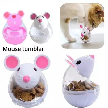 Tumbler leaking cat feeder snack ball cute little mouse interactive toy cat food slow feeding pet toy supplies белый