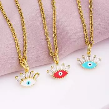 Турецкое ожерелье Lucky Evil Eye, женское 5 стилей, CZ Eyes, женский шарм, модная эмалированная цепочка из нержавеющей стали, ожерелье, ювелирное изделие, подарок Blue color45cm
