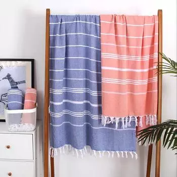 Turkish Cotton Striped Beach Towel with Tassels – Absorbent, Ideal for Bathing, Swimming, and Sun Protection 100x180 cm