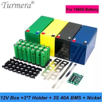 Turmera 12V 7Ah to 20Ah Battery Storage Box 3X7 18650 Holder 3S 40A BMS со сварочным никелем для мотоцикла, заменяет свинцово-кислотные аккумуляторы