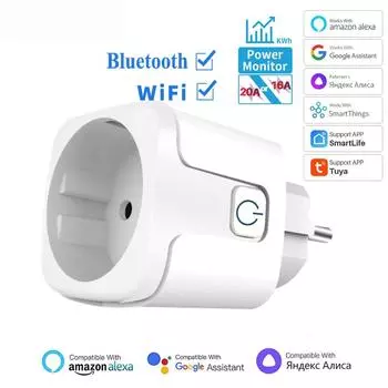 Tuya 16A 20A Eu Smart Socket Wifi Smart Plug с функцией мониторинга питания Функция синхронизации Голосовое управление Alexa Google Home Голосовое управление