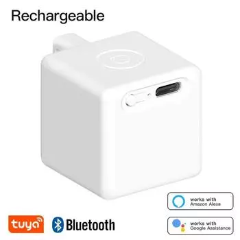 Tuya Bluetooth Перезаряжаемый выключатель Fingerbot Socket Bot Lights Garage Curtains Robot Remoteer Alexa Google Home Voice Assistant белый