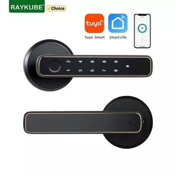 Tuya Bluetooth Smart Fingerprint Door Lock с паролем, механическим ключом, разблокировка для деревянной двери с одной ручкой Smartlife M4 чёрный