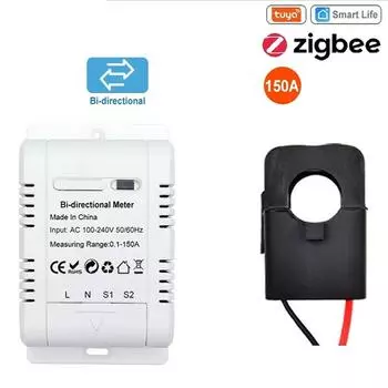 Tuya Smart Двунаправленный ZIGBEE Счетчик Энергии 150A Клещи