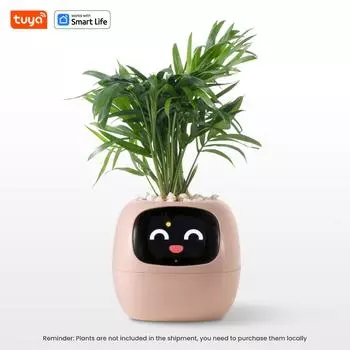 Tuya Smart Life Planter, бесконечное веселье, более 49 насыщенных выражений, 7 интеллектуальных датчиков, чипы AI делают выращивание растений простым и увлекательным светло-розовый