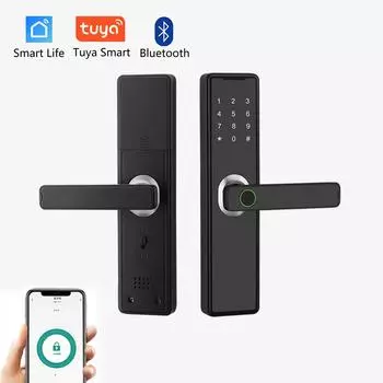 Tuya Smart Lock Bluetooth Smart Card Цифровой код Отпечаток пальца Безопасность Дверной замок Шифрование Smart Life App Пароль Разблокировка чёрный