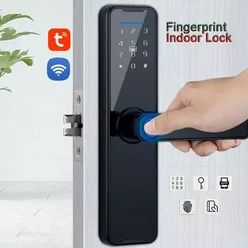 Tuya Smart Lock Замок отпечатков пальцев Дверной замок Клавиатура Дверной замок с ручкой Электронный отпечаток пальца чёрный