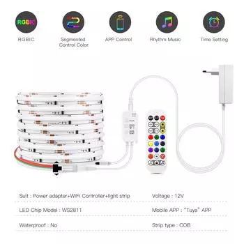 Tuya Smart WiFi RGBIC COB Neon LED Strip Light Addressable WS2811 IC RGB Dimmable Room Decor Ambient Lamp Tape Alexa Google Home 2M KIT