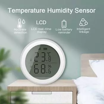 Tuya Smart ZigBee Датчик температуры и влажности Интеллектуальный датчик сцены в реальном времени Термометр Alexa Google Home Голосовое управление белый